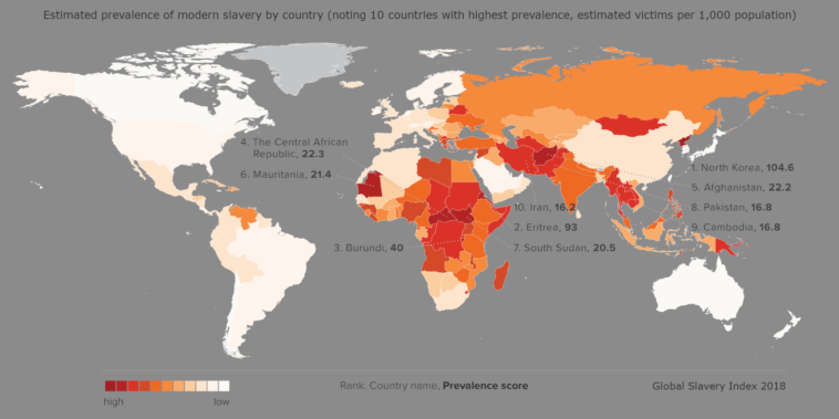 Map : Estimated prevalence of modern slavery by country (Global Slavery ...