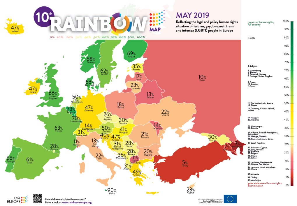 Map : LGBTI Equality In Europe As Defined By ILGA Europe - Infographic ...