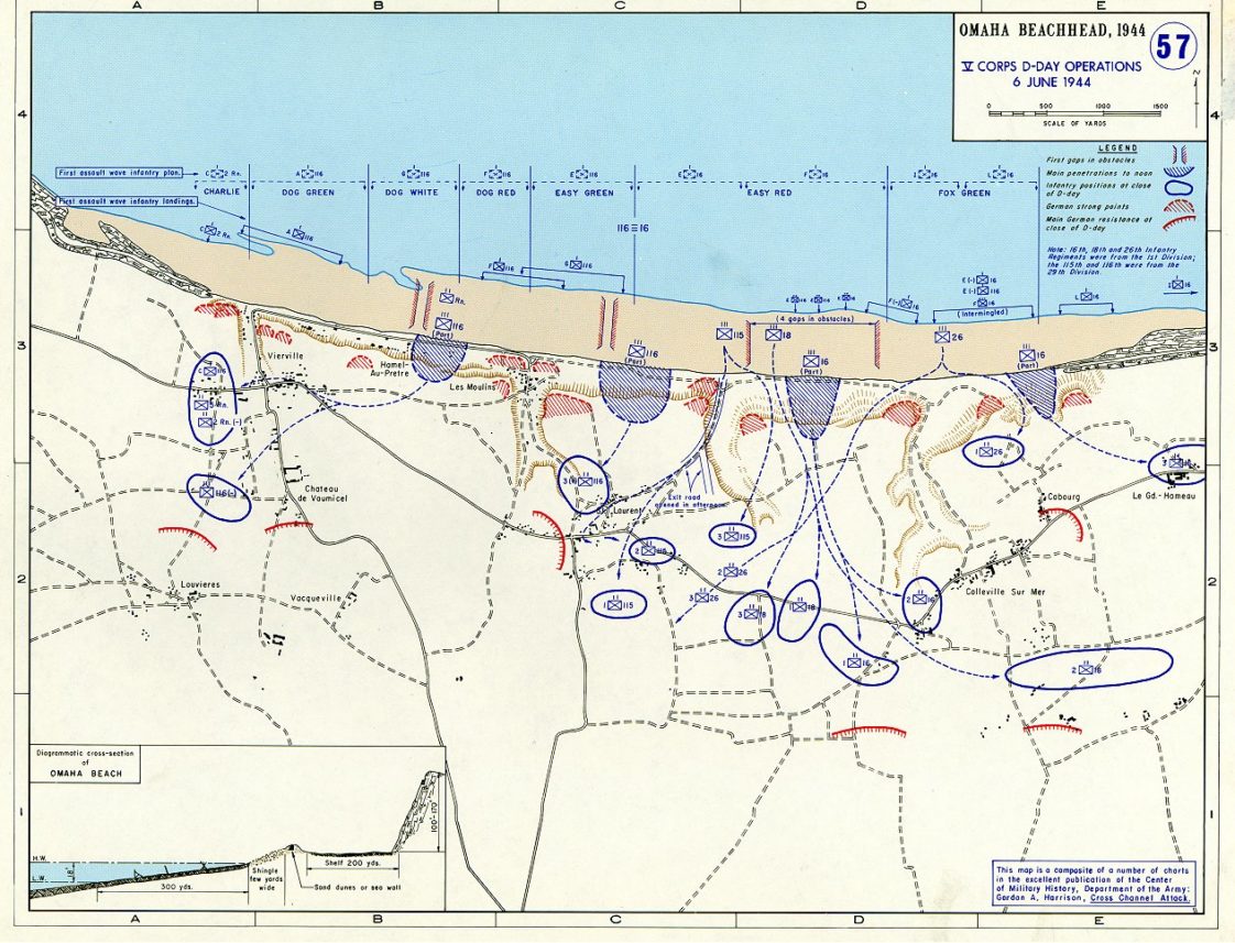 Map Map Of The Omaha Beach Landings 6th June 1122x857 