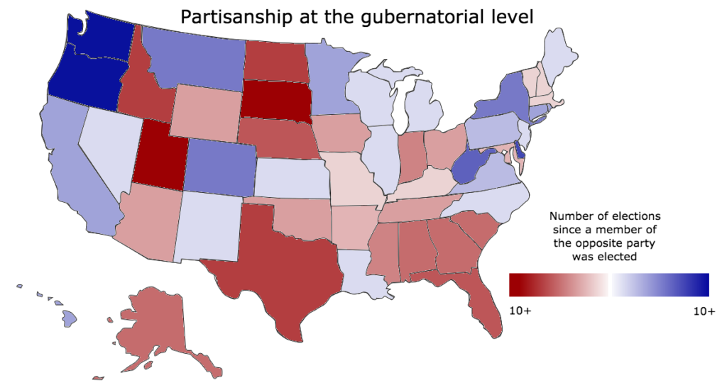 Map : Partisanship at the Gubernatorial Level – Color indicates current ...