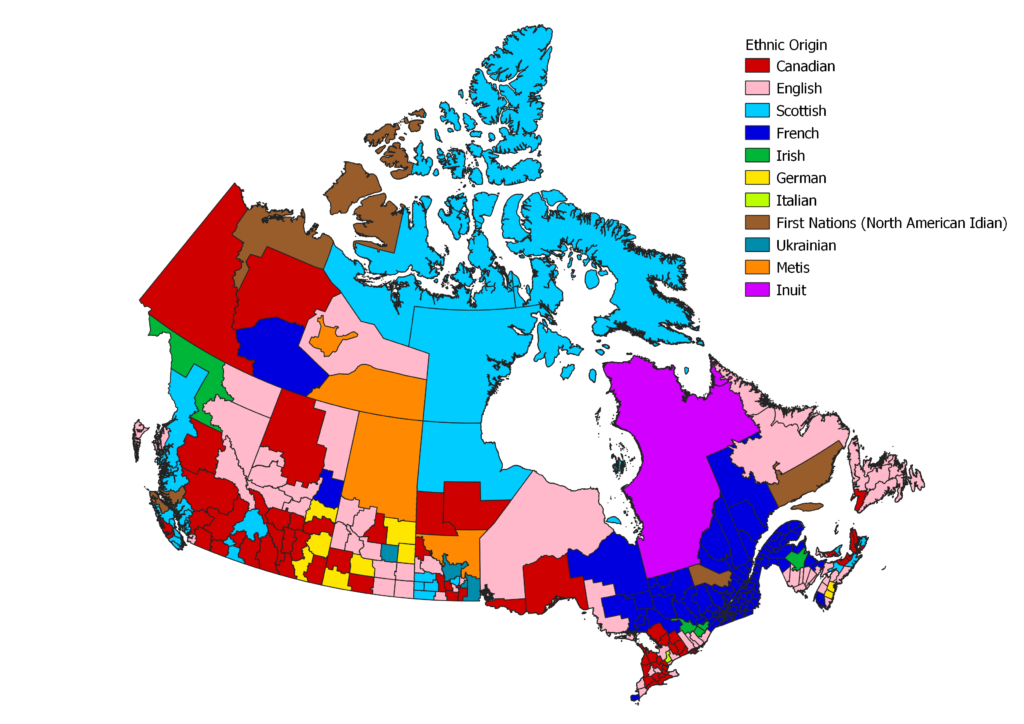 Map Second Most Common Ethnic Origins in Canada, 2016 Infographic