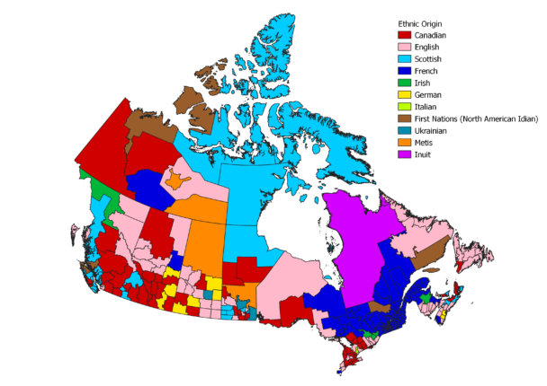 Map : Second Most Common Ethnic Origins in Canada, 2016 - Infographic