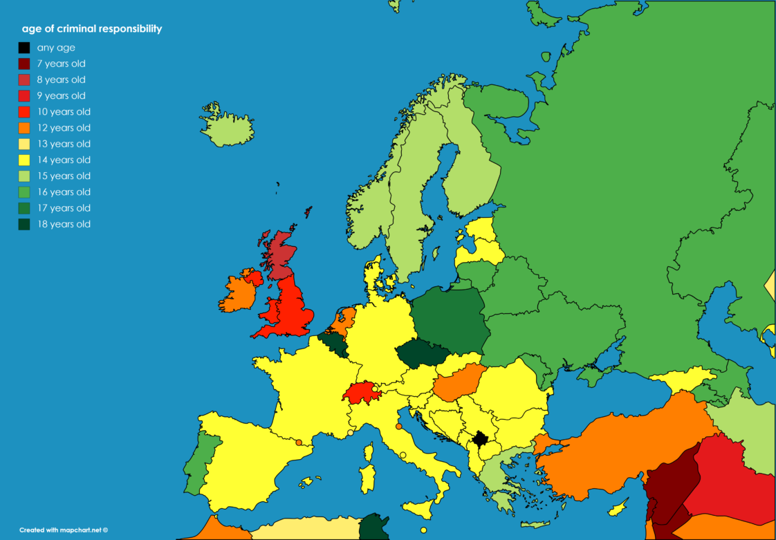 Map Age Of Criminal Responsibility By Country In Europe OC   Map Age Of Criminal Responsibility By Country In Europe 1122x781 