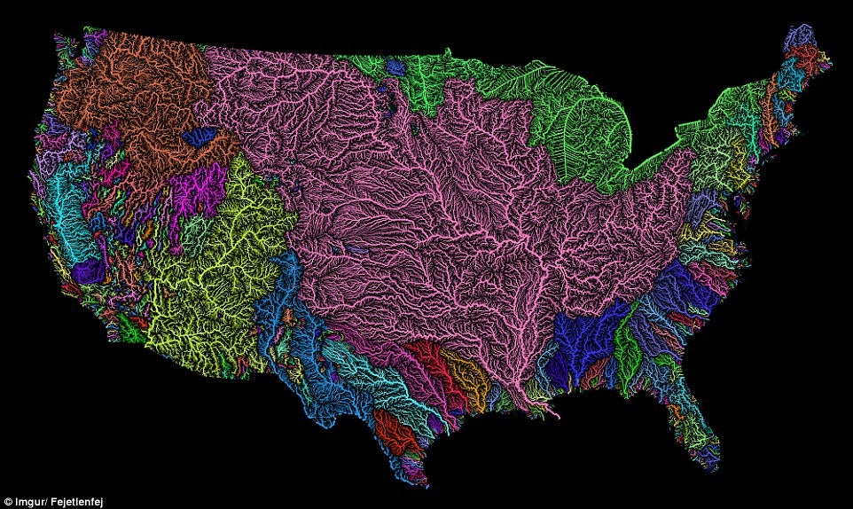 Map Map Of Every River Basin In The Us Infographic Tv Number One Infographics Data Data