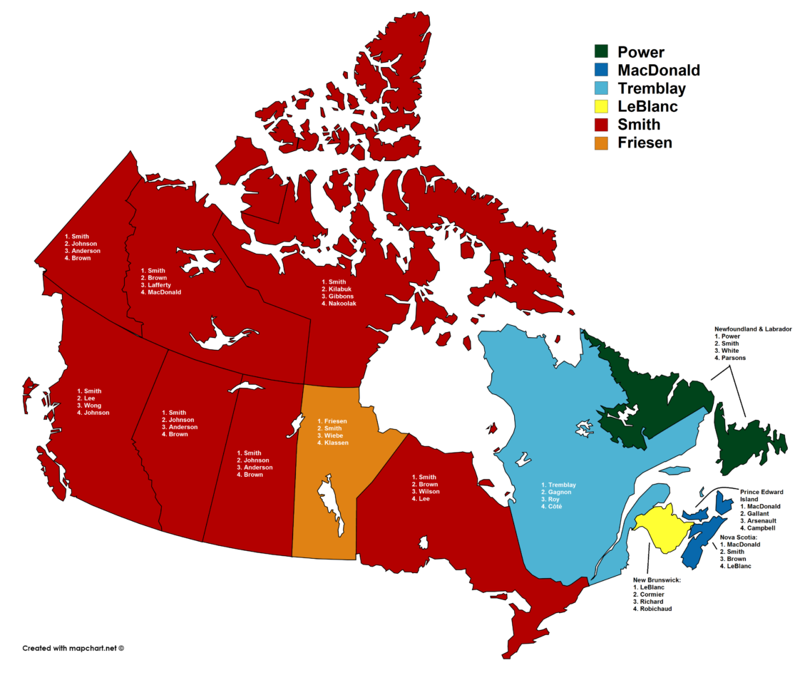 List Of Most Common Male Surnames In Canada