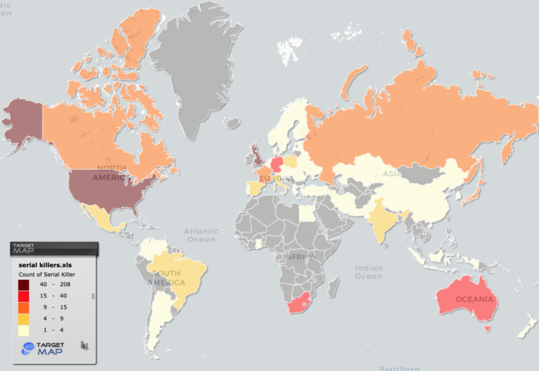 Map Serial Killers by country Infographic.tv Number one