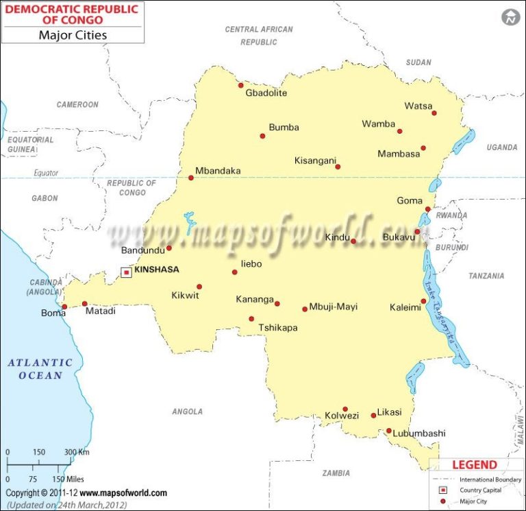 Map : Major Cities of Democratic Republic of Congo (DR Congo ...