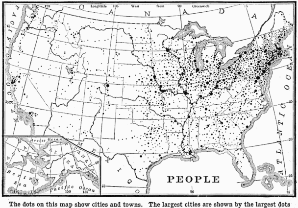 Map : A cartogram (map) of the largest cities in the US in 1906 [900 x ...