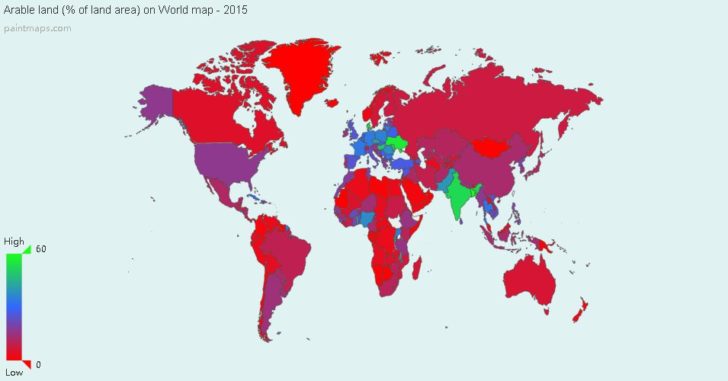 Map : Arable land (% of land area) (World) - Infographic.tv - Number ...