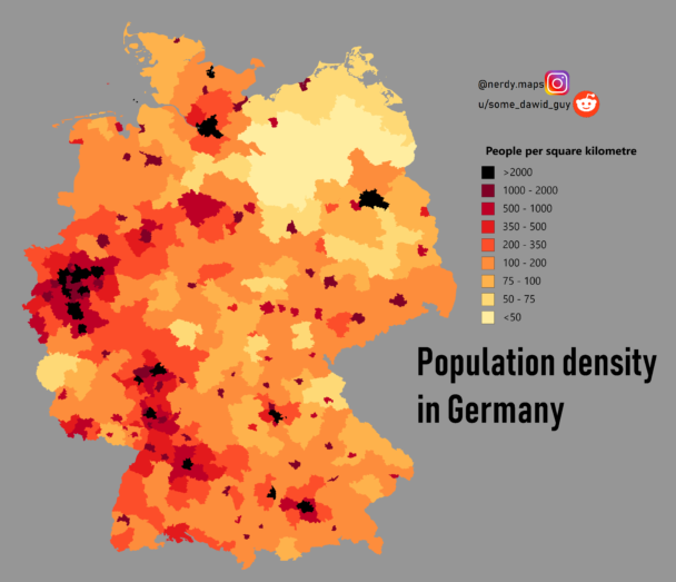 Map Population Density In Germany OC 608x523 