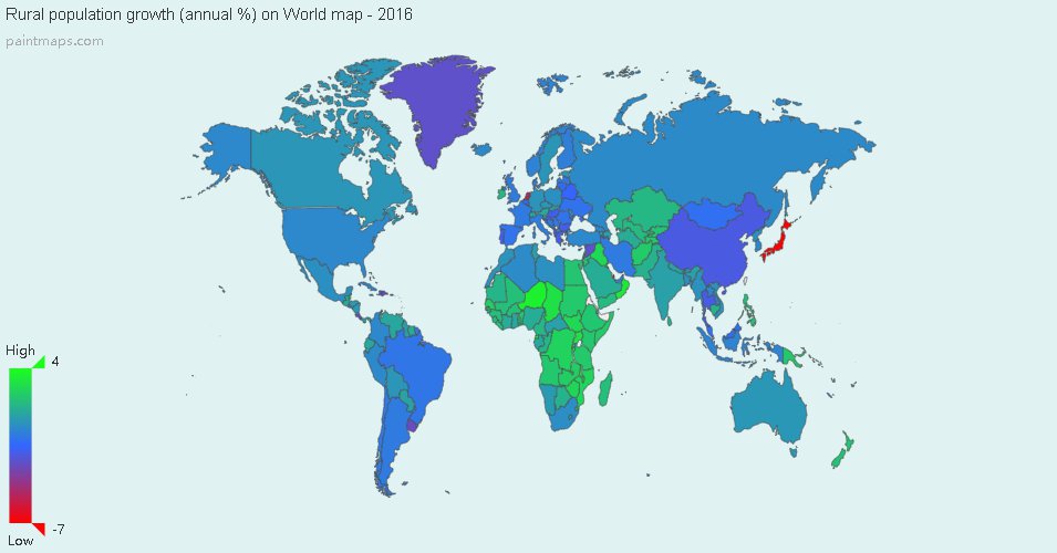 Map : Rural population growth (annual %) (World) - Infographic.tv ...