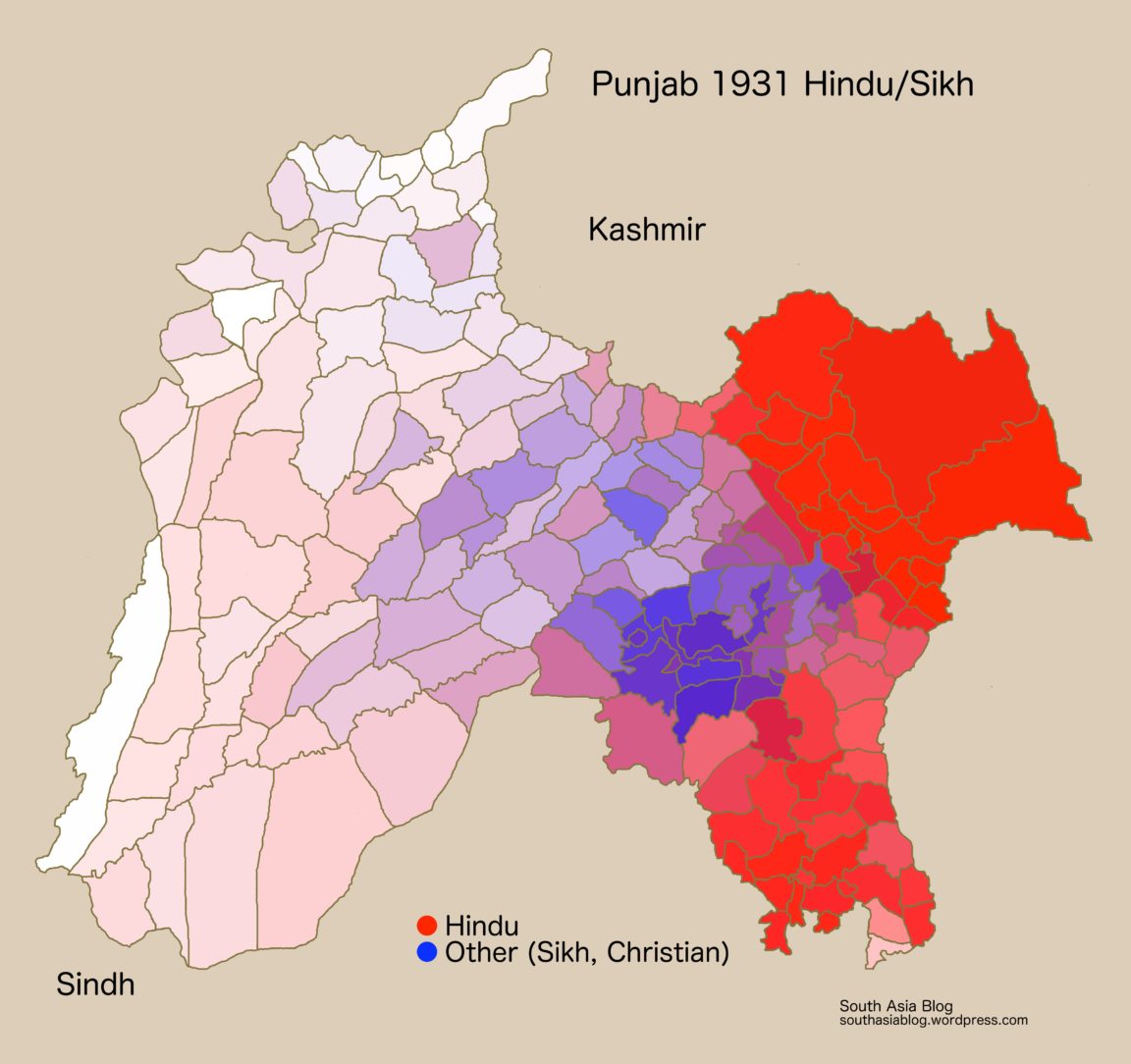 Map The HinduSikh balance in Punjab in 1931 [7,780 x 7,323