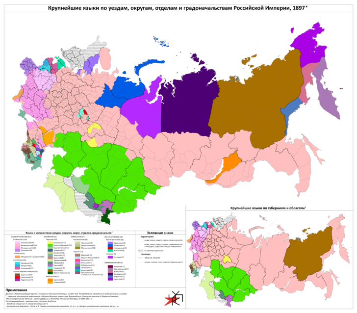 Map : The most-spoken language for various parts of the Russian Empire ...