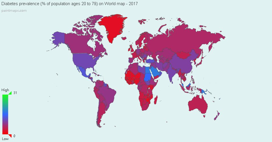 Map : Diabetes prevalence (% of population ages 20 to 79) - Infographic ...