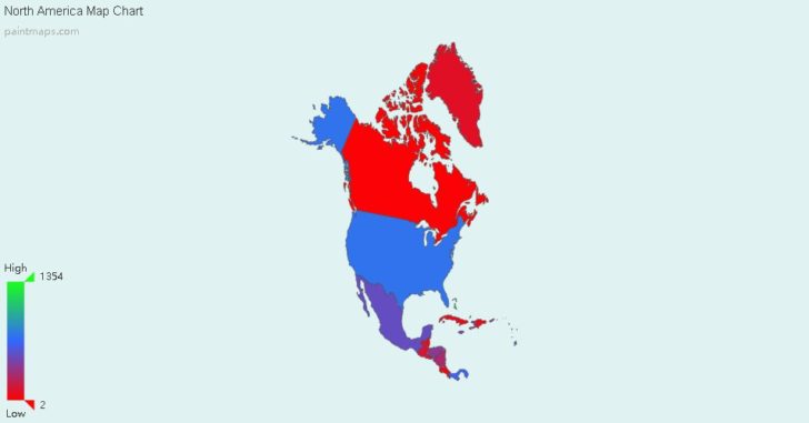 Color Coded Map Of North America United States Map
