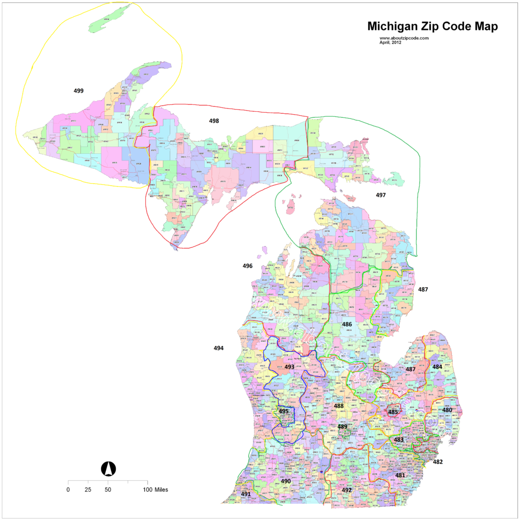 Map Michigan Zip Code Map Grouped by the First 3 Digits (My