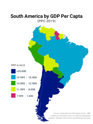 Map : SOUTH AMERICA BY GDP PER CAPTA (2019) - Infographic.tv - Number ...