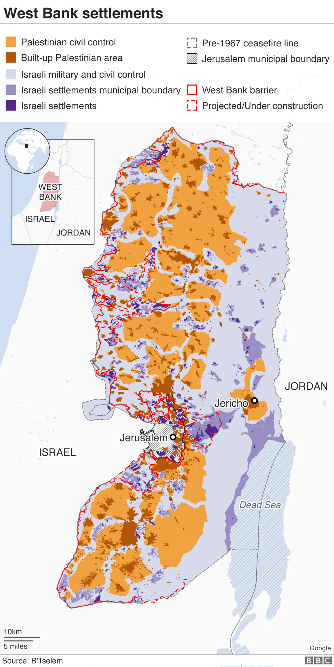 Infographic Map detailing settlements in the West Bank. Infographic