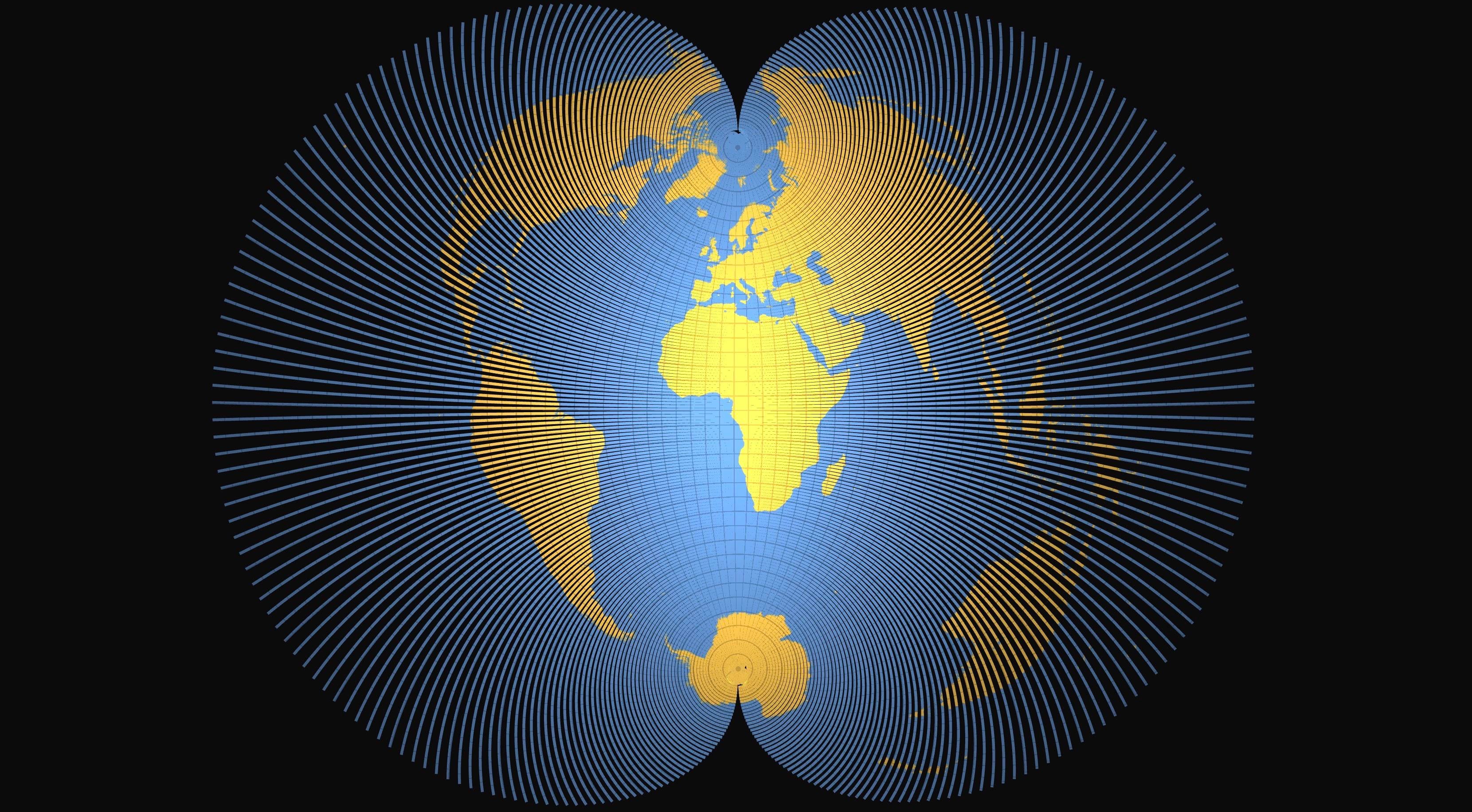 Map A 1 degree graticule mesh unfolded into a 2D plane no