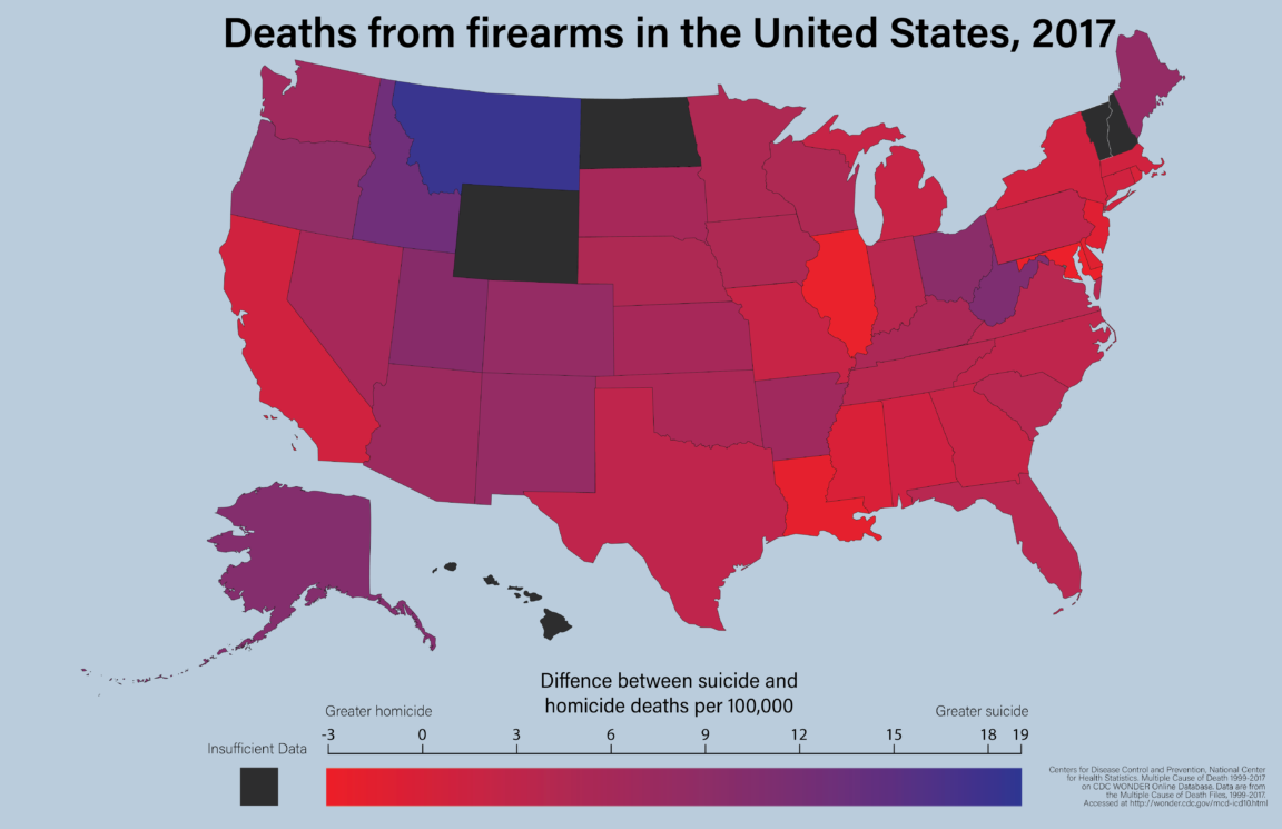 Map CDC Gun Related Deaths, USA, 2017 Infographic.tv Number one