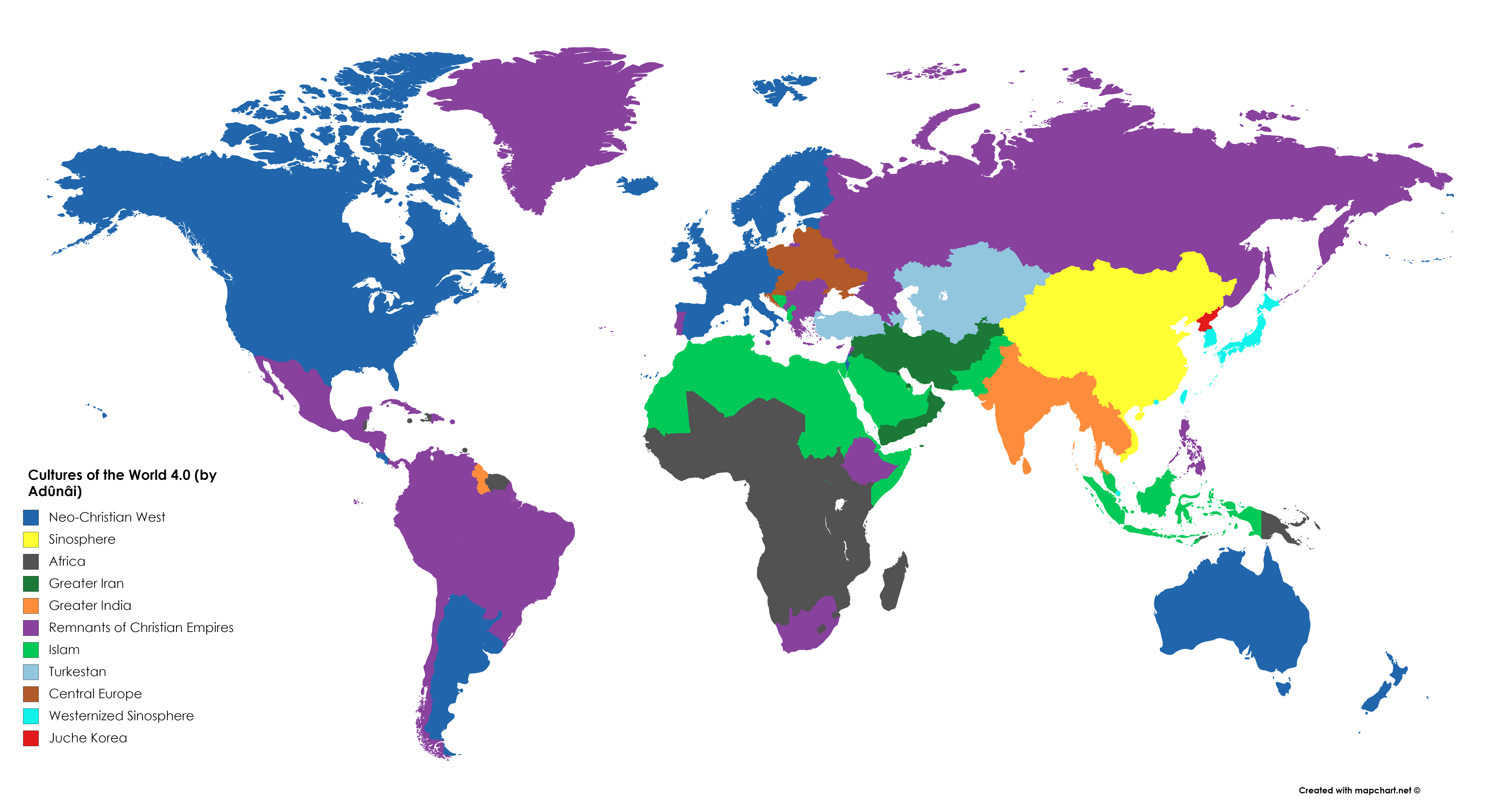 Map : Cultures of the World 4.0 (by Adûnâi) - Infographic.tv - Number