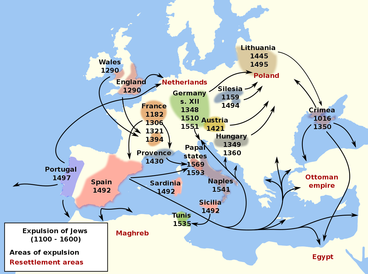 Map Expulsions Of Jews In Europe From 1100 To 1600